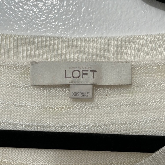 LOFT White Open Ribbed Knit Scoop Neck 3/4 Sleeve Lightweight Sweater - Picture 2 of 3